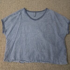 Ischiko Linen Blend Boxy Tee Blue Oversized Minimalist Scandinavian Top 12